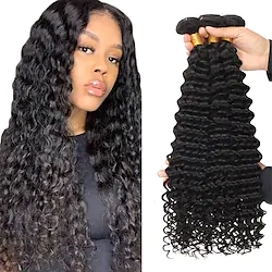 Brazilian Virgin Deep Wave Hair 3 Bundles Human Hair 8A Unprocessed Virgin Brazilian Remy Hair Loose Deep Wave Hair Bundles Human Hair Extensions Natural Black for Black Women Lightinthebox