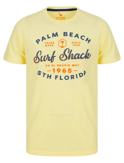T-Shirts Palm Beach Motif Cotton Jersey T-Shirt in Pastel Yellow - South Shore / S - Tokyo Laundry