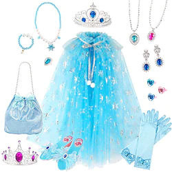 Frozen Tinker Bell Fairytale Princess Elsa Cloak Tiara Accessories Set Girls' Movie Cosplay Cosplay Halloween White Blue Gloves Shoes Bags and Purses Halloween Carnival Masquerade Polyester Plastics Lightinthebox