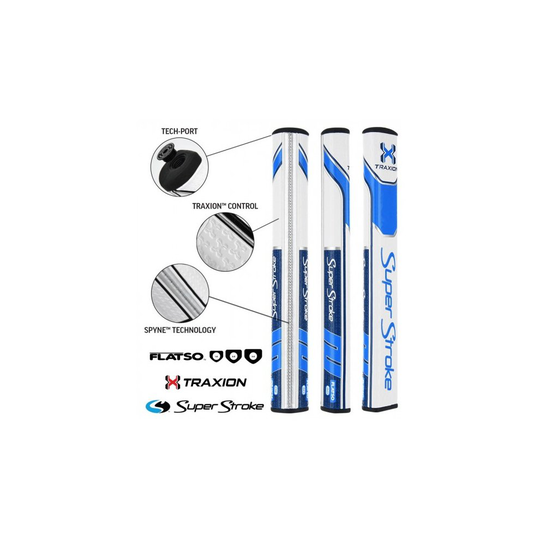 (White / Light Blue / Dark Blue) SuperStroke TRAXION Flatso 3.0 Putter Grip