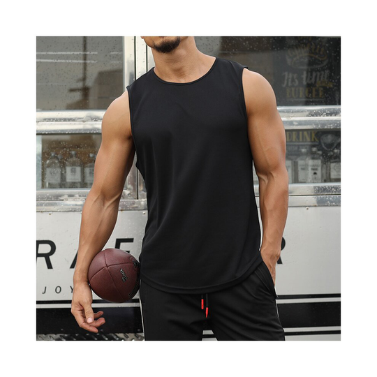 (Black, XXL) Mens Loose Sleeveless Vest Tank Tops Undershirt Sports Fitness T-Shirt Quick Dry