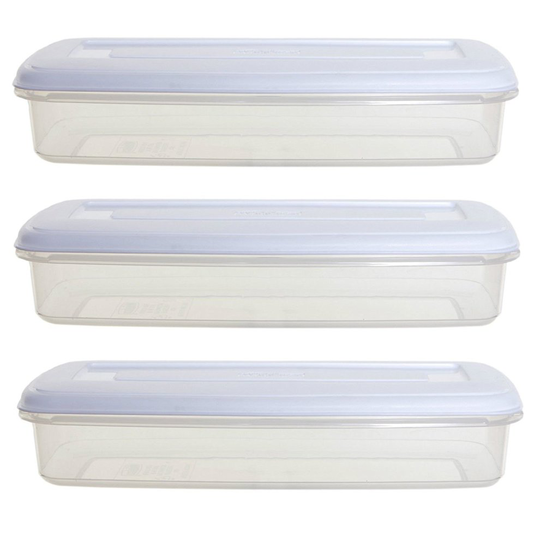 Whitefurze Oblong Plastic Food Tub Bacon Storage Box With Lid 1L 29cm x 12cm