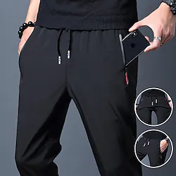 Men's Trousers Casual Pants Drawstring Elastic Waist Zipper Pocket Solid Color Quick Dry Daily Streetwear Classic Casual / Sporty Blue Grey Lightinthebox