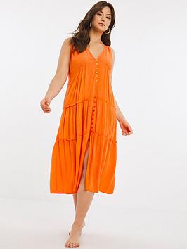 Figleaves Manhattan Button Down Midi Beach Dress - Orange, Orange, Size 8, Women