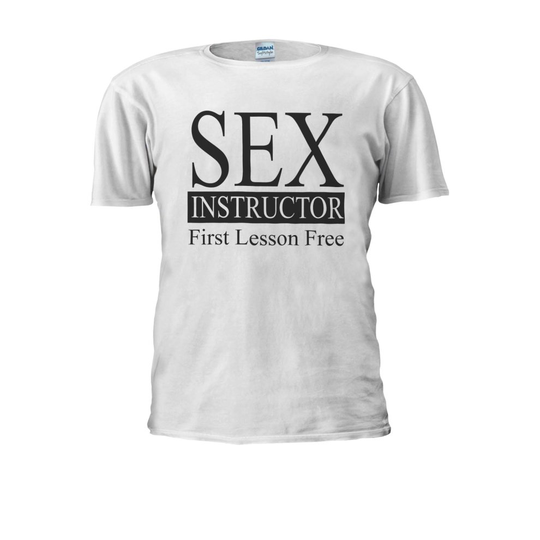 (Medium, White) Sex Instructor First Lesson Free Novelty Men Women Unisex Top T Shirt