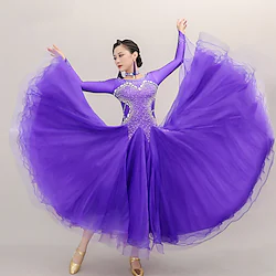 Ballroom Dance Dress Lace Splicing Crystals / Rhinestones Women's Performance Training Long Sleeve Chinlon Tulle Lycra Lightinthebox