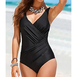 Women's Swimwear One Piece Monokini Bathing Suits Plus Size Swimsuit Tummy Control Push Up Slim for Big Busts Solid Color Black Plunge Bathing Suits Sports Fashion Classic / Strap / New / Padded Bras Lightinthebox