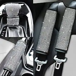 Soft Velvet Seat Belt Shoulder Pads with Bling Rhinestones Car Bling Seat Belt Covers for Women Crystal Handbrake Cover Bling Ring Set 4 Pack Set Universal Lightinthebox