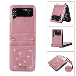 Phone Case For Samsung Galaxy Handbag Purse Flip Z Flip 4 Z Flip 3 Rhinestone Flip with Removable Cross Body Strap Solid Colored Crystal Diamond PC PU Leather Lightinthebox
