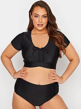 Yours Clothing Ruched Bikini Crop Top - Black
