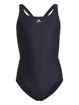 Adidas Younger Girls 3 Stripe Mid Swimsuit - Dark Blue