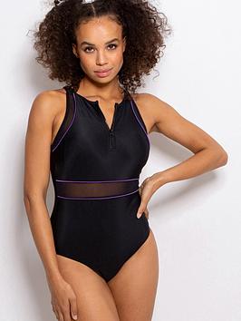 Pour Moi Energy Chlorine Resistant Recycled High Neck Zip Front Swimsuit