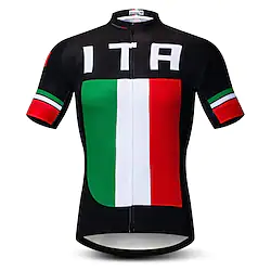 21Grams Men's Cycling Jersey Short Sleeve Bike Top with 3 Rear Pockets Mountain Bike MTB Road Bike Cycling Breathable Quick Dry Moisture Wicking Reflective Strips Black Italy National Flag Polyester Lightinthebox