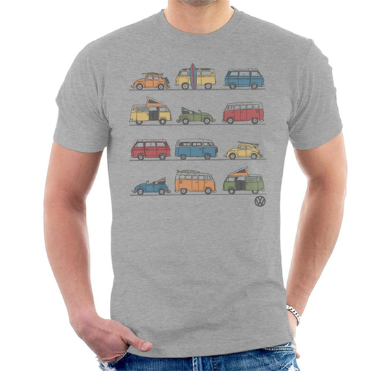 (X-Large, Heather Grey) Official Volkswagen Vans And Beetles Men's T-Shirt