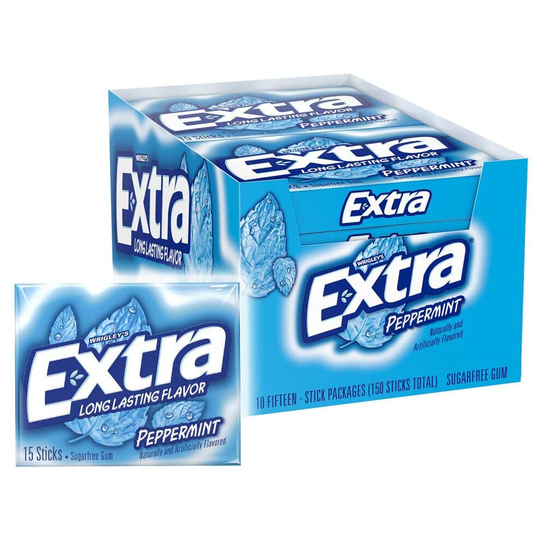 Wrigleys Extra Peppermint Sugarfree Chewing Gum Box Of 10 x 15 Stick Packs