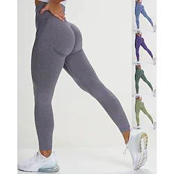 Women's High Waist Yoga Pants Seamless Tights Leggings Bottoms Tummy Control Butt Lift 4 Way Stretch Purple Yellow Light Purple Nylon Spandex Fitness Gym Workout Running Winter Summer Sports Lightinthebox