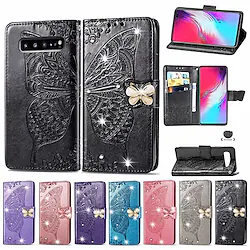 Phone Case For Samsung Galaxy Full Body Case Leather S22 S21 Plus Ultra A72 A52 A42 A32 Core Galaxy A20e Wallet Card Holder Rhinestone Butterfly Flower / Floral Soft PU Leather Lightinthebox
