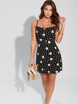 Pour Moi Strappy Tie Front Jersey Mini Dress - Dark Floral