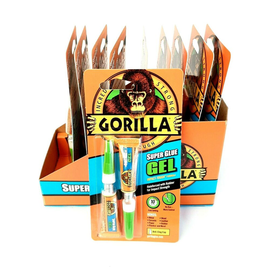 BULK BOX OF 20 PCS (2 PCS X 10 PACKS) GORILLA SUPER GLUE GEL 3g IMPACT TOUGH FAST SETTING BONDS: METAL, WOOD, CERAMIC, LEATHER, RUBBER, PLASTICS ETC.