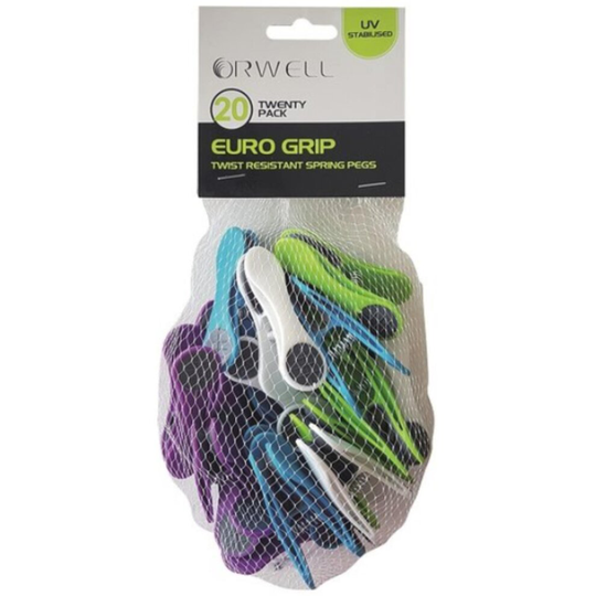 Orwell Euro Grip Extra Strong Plastic Spring Pegs│Laundry Clothes Clips│20pk