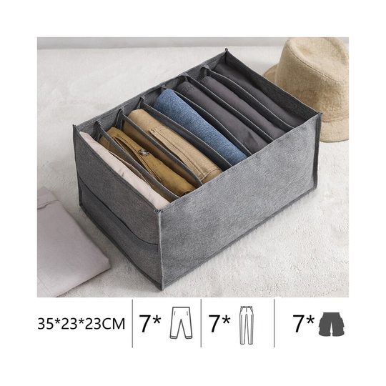 (Gray 35x25x25cm) Foldable Jeans Storage Box Wardrobe Clothes Compartment Boxes Drawer Divider Jeans Socks Separation Organizer Pants Storage