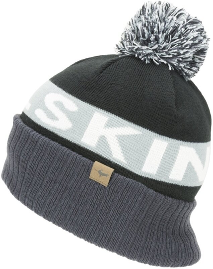 Sealskinz Water Repellent Cold Weather Bobble Hat Black/Grey/White/Black XXL