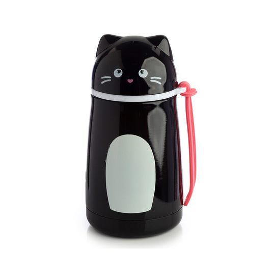 Reusable Feline Fine Black Cat Shaped Stainless Steel Hot & Cold Thermal Insulated Drinks Bottle