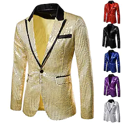 Disco Disco 1980s Suits Blazers Lapel Collar Blazer Peak Lapel Men's Sequins Costume Vintage Cosplay Party Halloween Club Long Sleeve Coat Halloween Lightinthebox