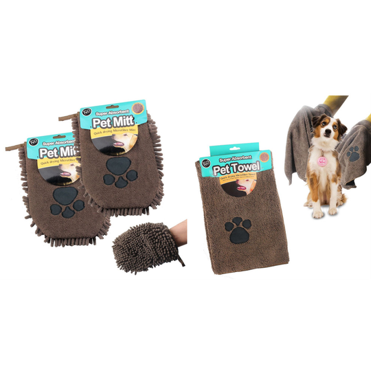 Pet Drying Mitt Super Absorbent Microfibre Quick Drying Ultra Soft Dog Pack of 2