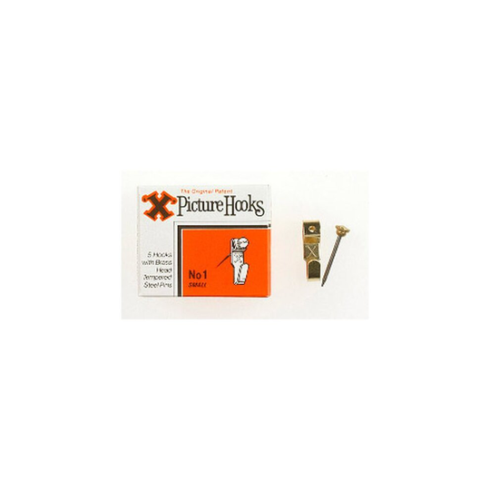 X Original Patent Steel Picture Hooks - Brass Plated (Box Pack) No.1 [12802]
