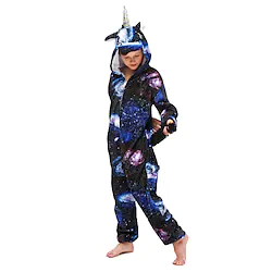 Kid's Kigurumi Pajamas Unicorn Flying Horse Onesie Pajamas Flannel Fabric Ink Blue Cosplay For Boys and Girls Animal Sleepwear Cartoon Festival / Holiday Costumes / Leotard / Onesie Lightinthebox