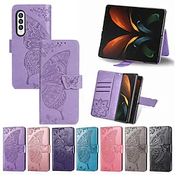 Phone Case For Samsung Galaxy Wallet Card Z Fold 3 Z Fold 4 with Wrist Strap Card Holder Slots Kickstand Solid Colored PC PU Leather Lightinthebox