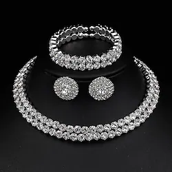 Bridal Jewelry Sets Three-piece Suit Rhinestone Alloy 1 Necklace 1 Bracelet Earrings Women's Stylish Ethnic Fashion Vintage Style Precious Geometric Jewelry Set For Party Wedding Gift / Daily Lightinthebox