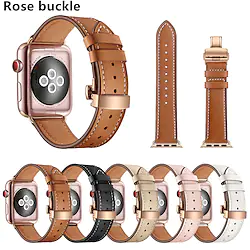 1 pcs Smart Watch Band for Apple iWatch Series 8 7 6 5 4 3 2 1 SE Genuine Leather Smartwatch Strap Classic Clasp Leather Loop Business Band Replacement Wristband Lightinthebox