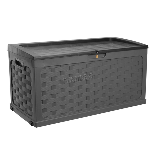 Starplast Garden Rattan Style Plastic Storage Chest Shed Box Sit-On Lid Black