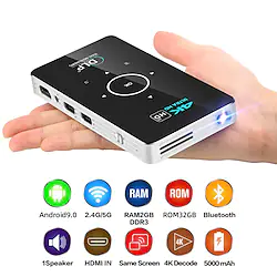 C6 Smart DLP Mini Projector Android 4K LED 1080P WiFi Bluetooth Pocket Projector HD Home Theater Movie Family Cinema Support HDMI USB TF Card Audio incluidng Tripod Stand Lightinthebox