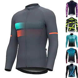 21Grams Men's Cycling Jersey Long Sleeve Bike Jersey Top with 3 Rear Pockets Mountain Bike MTB Road Bike Cycling Breathable Quick Dry Moisture Wicking Reflective Strips Black Green Dark Green Stripes Lightinthebox