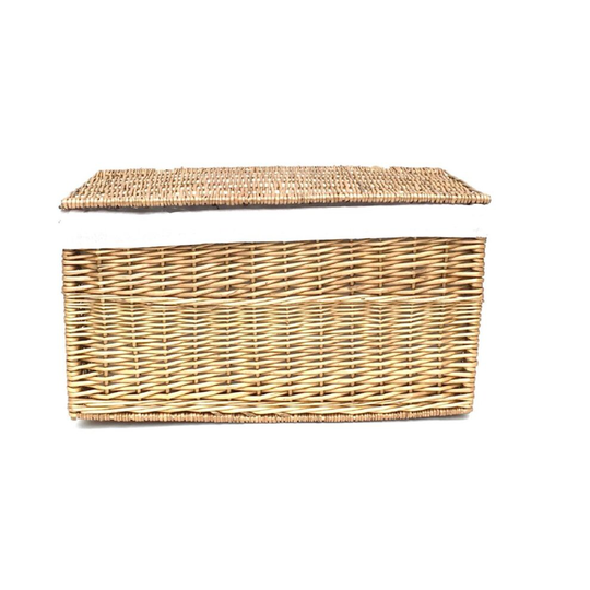 (Natural, Large 84 x 45 x 46 cm) Shabby Chic Wicker Storage Chest Truck Blanket Box