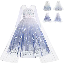 Frozen Fairytale Princess Elsa Flower Girl Dress Vacation Dress Theme Party Costume Girls' Movie Cosplay Cosplay Halloween White Blue Dress Halloween Carnival Masquerade Polyester Lightinthebox