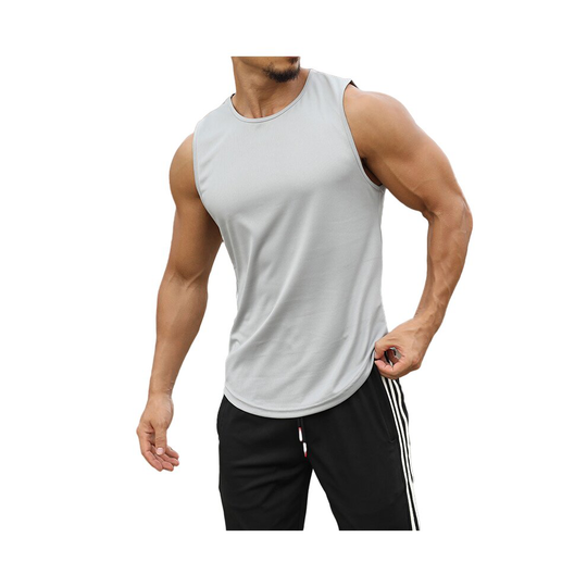 (Light Gray, XXL) Mens Loose Sleeveless Vest Tank Tops Undershirt Sports Fitness T-Shirt Quick Dry