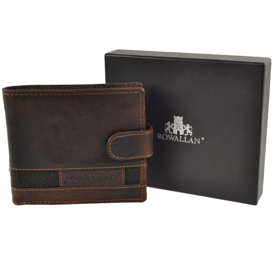 Mens Tri-Fold Buffalo Leather Tab Wallet by Rowallan of Scotland; Panama Collection Gift Box Stylish
