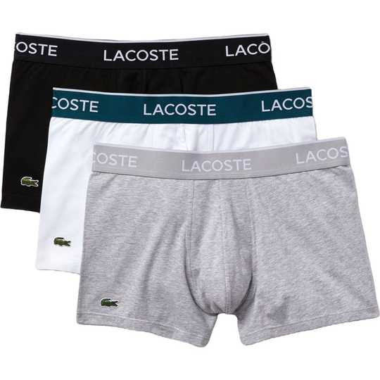 (Medium, Black/White/Light Grey) Lacoste 3 Pack Trunk Boxer Shorts Black/White/Light Grey