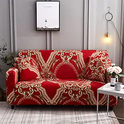 Stretch Sofa Cover Slipcover Elastic Sectional Couch Armchair Loveseat 4 or 3 Seater L Shape Red Boho Floral Flower Soft Durable Washable Lightinthebox