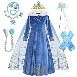 Frozen Fairytale Princess Elsa Flower Girl Dress Vacation Dress Theme Party Costume Girls' Movie Cosplay Cosplay Halloween Blue Blue (With Accessories) Dress Halloween Carnival Masquerade Polyester Lightinthebox