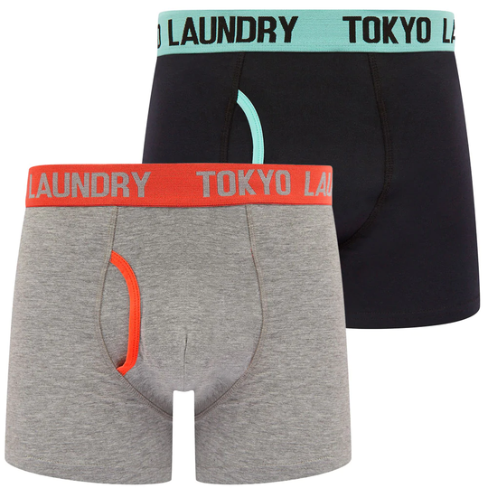 Mens Underwear Tompion (2 Pack) Boxer Shorts Set in Limpet Shell Blue / Hot Coral - Tokyo Laundry / S - Tokyo Laundry
