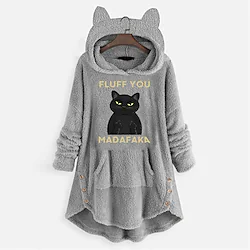 Women's Cat Ear Fleece Hoodie Tops Sweatshirt Plain Button Pocket Long Sleeve Hooded Casual Teddy Home Daily Winter Fall Windproof Warm Lightinthebox