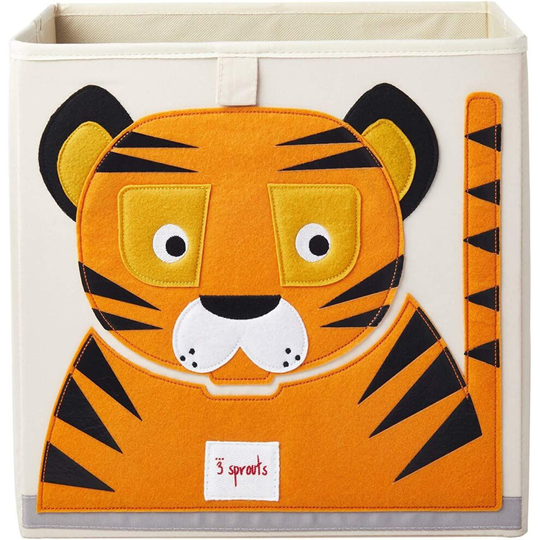 3 Sprouts Multipurpose Kids Storage Toy Box Foldable Organizer Cube Bin, Tiger