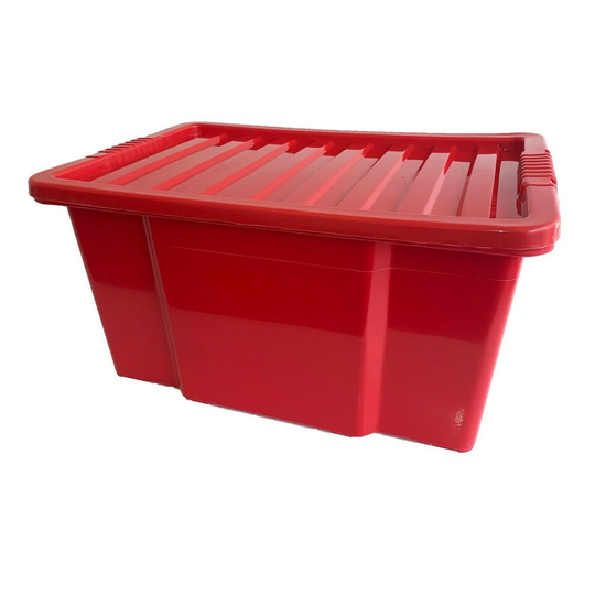 (Set of 5, Red) 50LITRE PLASTIC STORAGE BOXES QUALITY BOX WITH LID