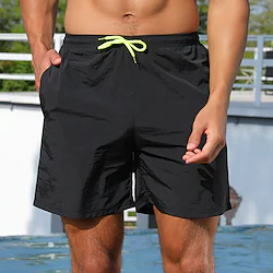 Men's Swim Shorts Swim Trunks Board Shorts Pocket Drawstring Elastic Waist Plain Comfort Breathable Short Daily Leisure Sports Holiday Streetwear Stylish Black White Lightinthebox