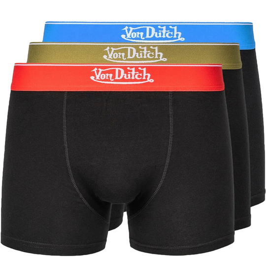 (L, Black) Von Dutch Mens Contrast 3 Pack Elasticated Boxer Shorts Underwear Boxers - Black